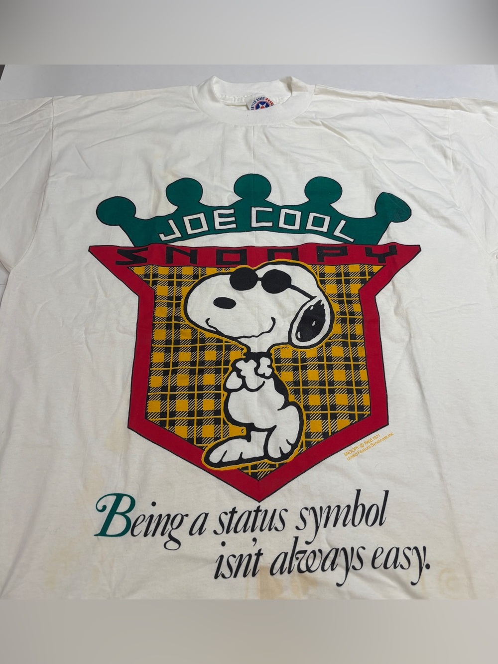 Vintage 1980s Snoopy White Shirt XL Joe Cool Peanuts